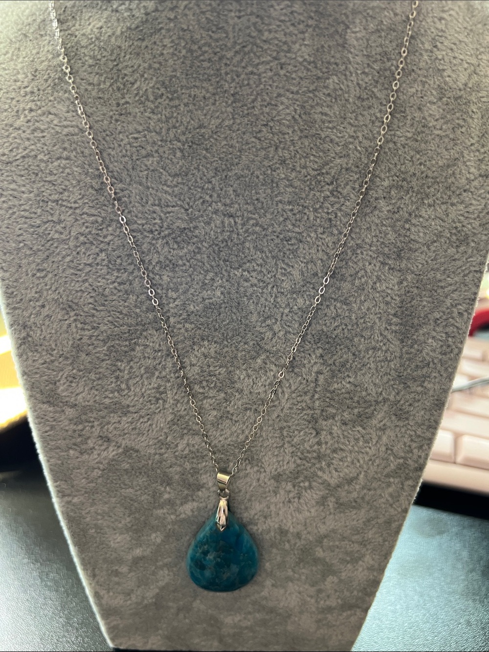 Blue Apatite Teardropr Stone Pendant Necklace - Unbranded